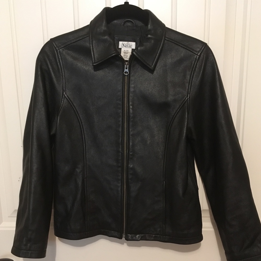 N Kids Black Leather Coat